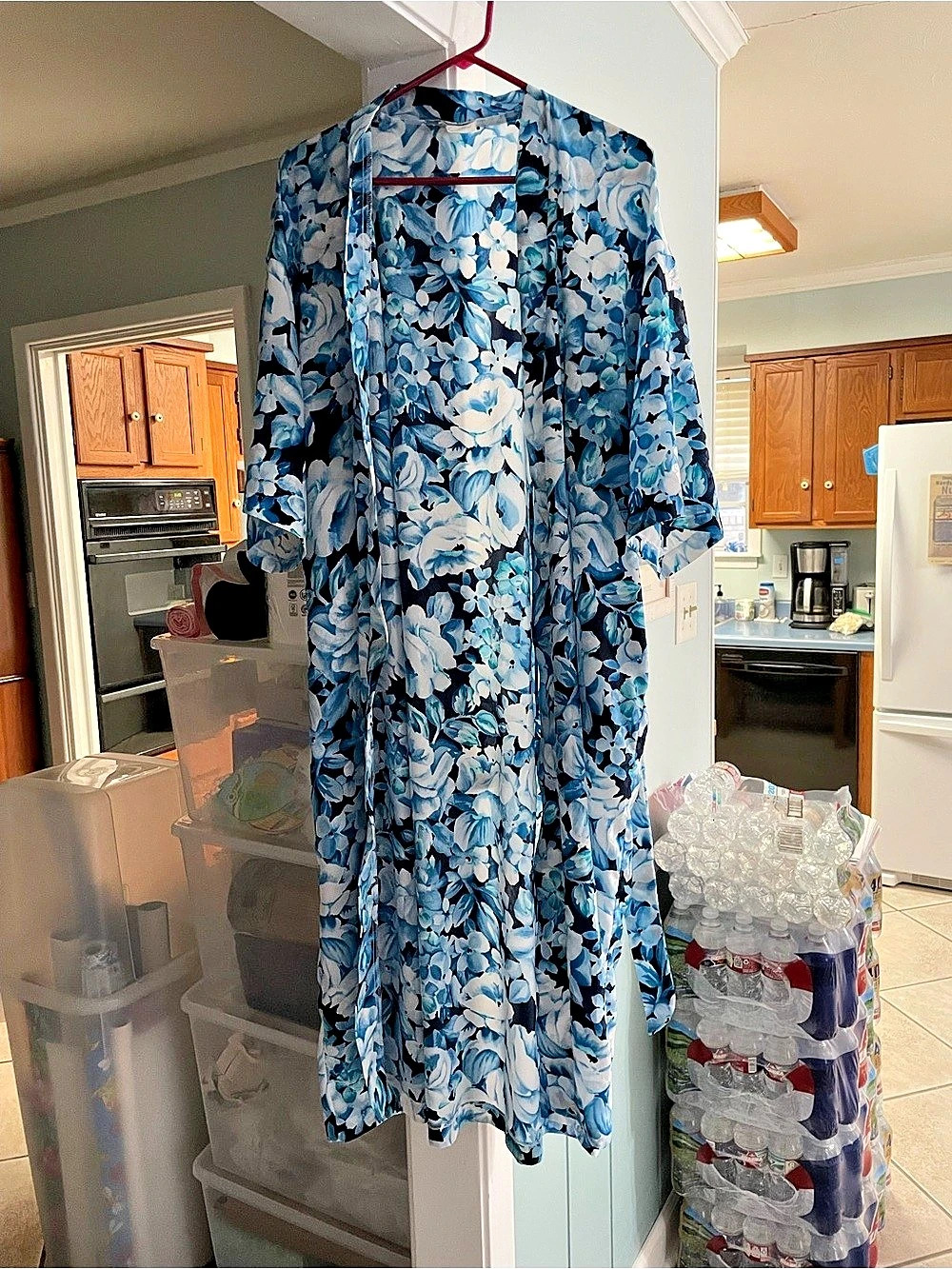 Inner Most Floral mid length robe in Blue & White